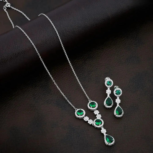 925 Silver Natural Green Round & Pear Necklace for Women