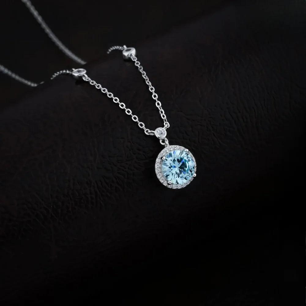 925 Silver Ocean Blue Cubic Zirconia Pendant for Women