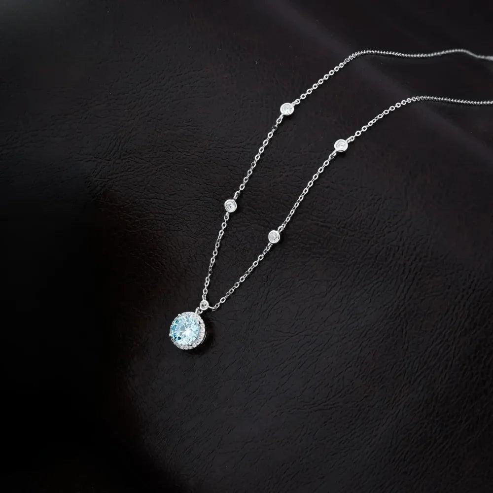 925 Silver Ocean Blue Cubic Zirconia Pendant for Women