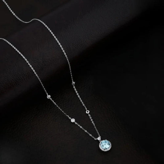 925 Silver Ocean Blue Cubic Zirconia Pendant for Women