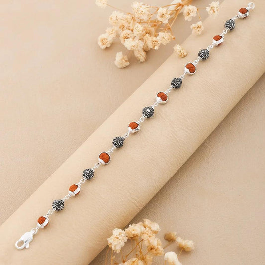 925 Silver OM Bead Cover Rudraksha Bracelet for Men