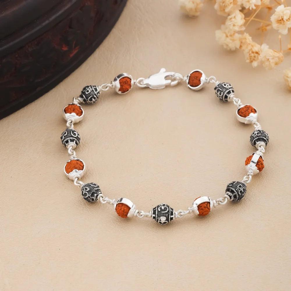 925 Silver OM Bead Cover Rudraksha Bracelet for Men