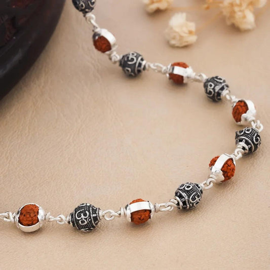 925 Silver OM Bead Cover Rudraksha Mala for Men