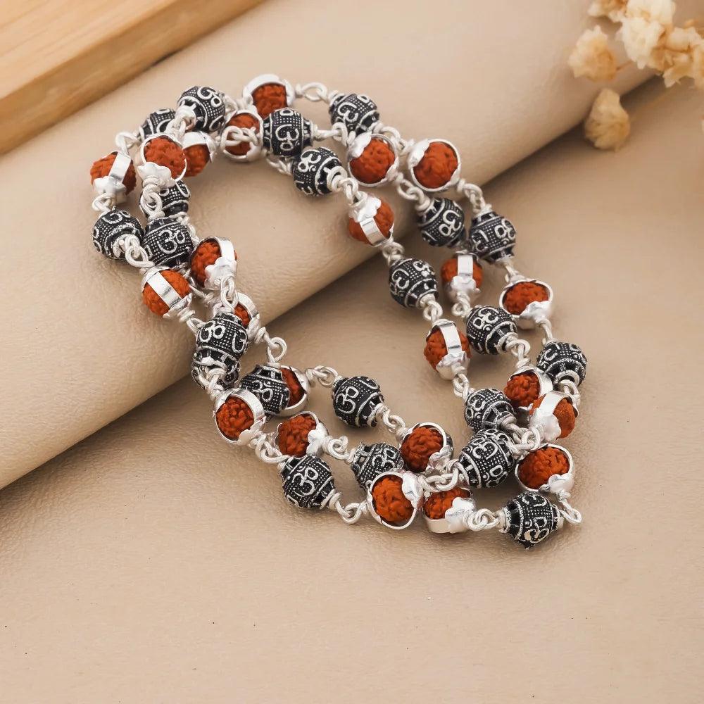 925 Silver OM Bead Cover Rudraksha Mala for Men