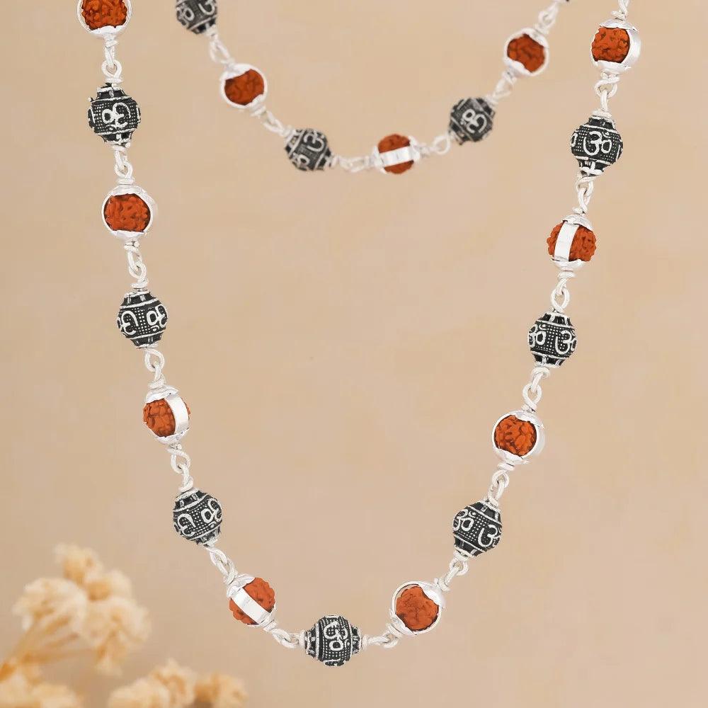 925 Silver OM Bead Cover Rudraksha Mala for Men