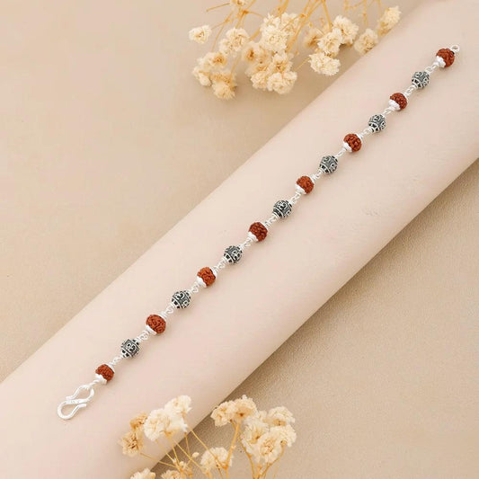 925 Silver Om Bead Rudraksha Bracelet for Men