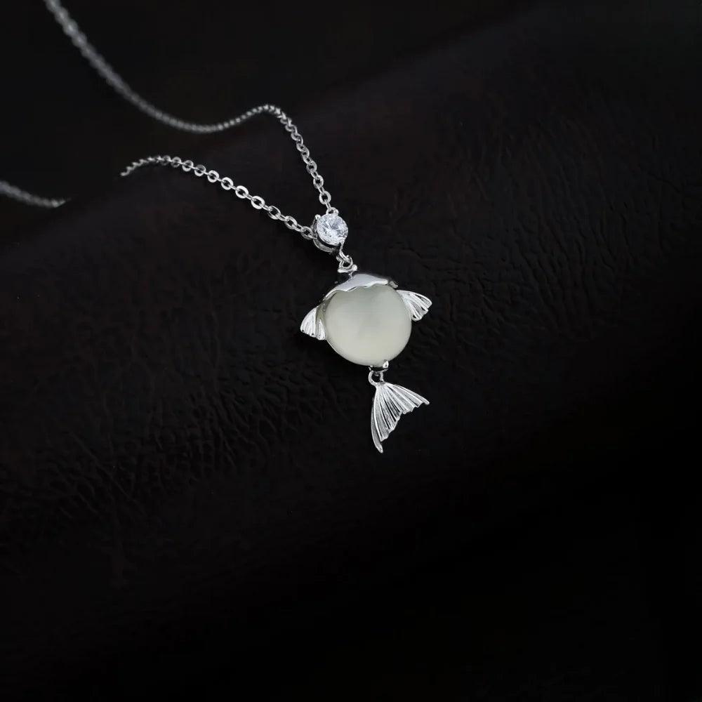 925 Silver Opal Fish Pendant for Women