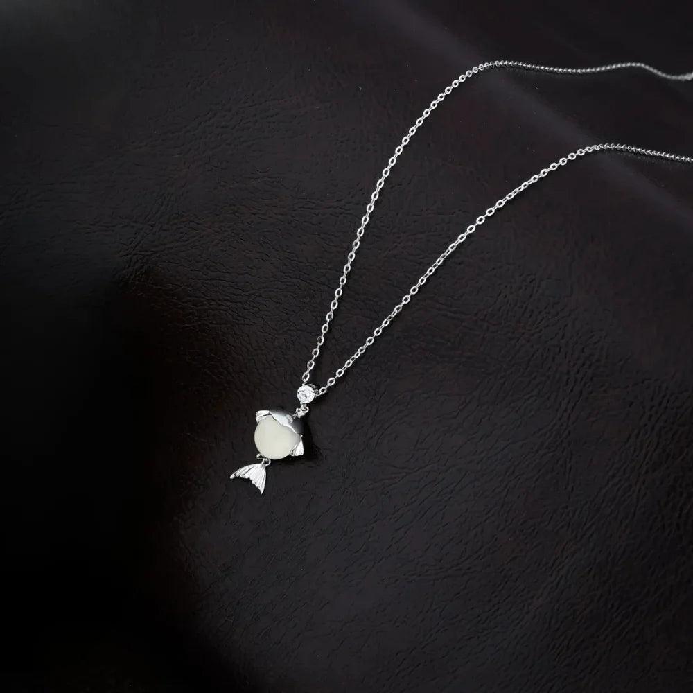 925 Silver Opal Fish Pendant for Women