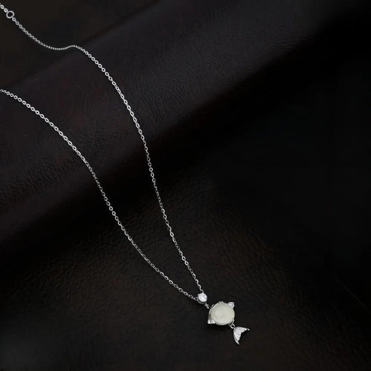 925 Silver Opal Fish Pendant for Women