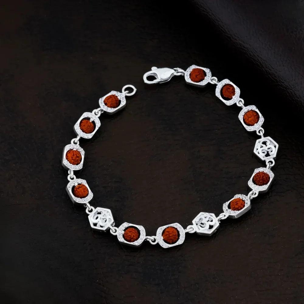 925 Silver Ovel Center with OM Rudraksha Bracelet for Men
