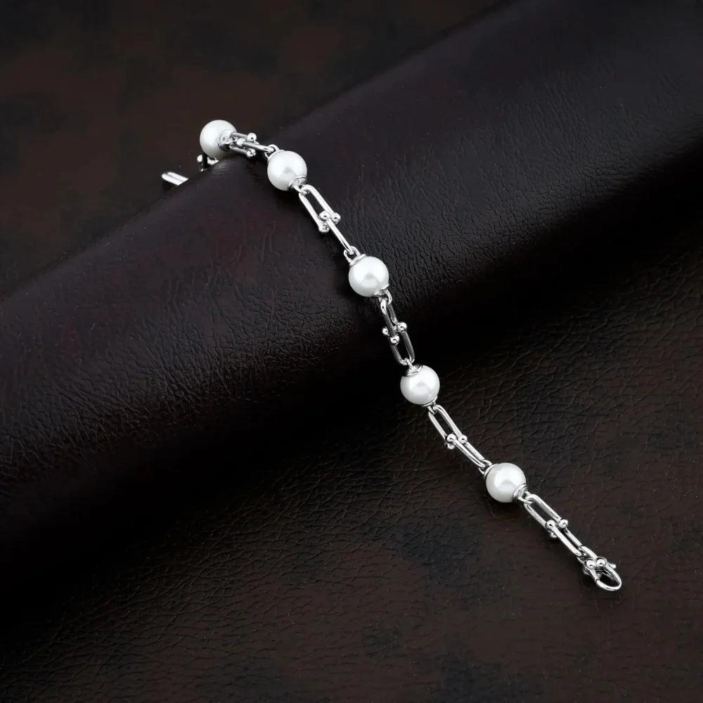 925 Silver Pearl Gemstone Party Wear Bracelet for Women