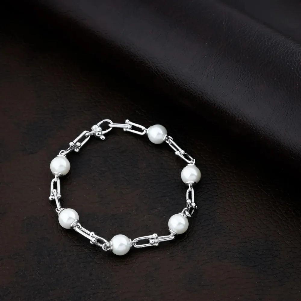 925 Silver Pearl Gemstone Party Wear Bracelet for Women