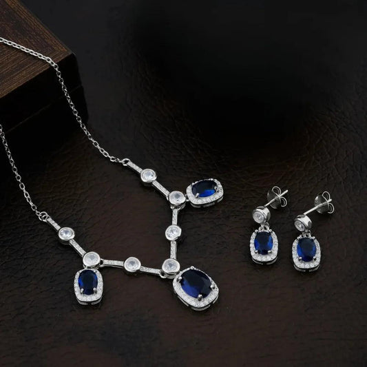 925 Silver Precious Blue Ovel Necklace for Women
