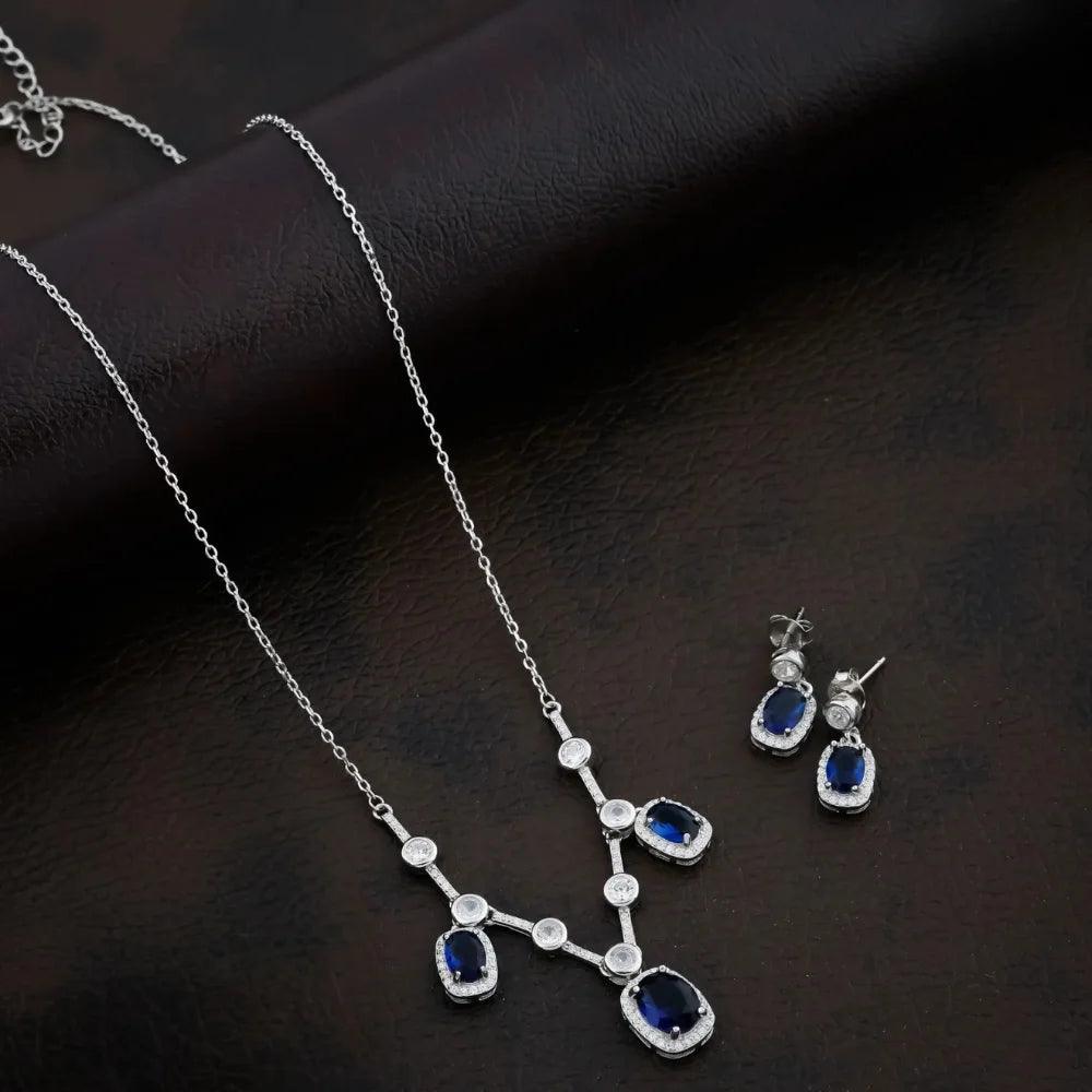 925 Silver Precious Blue Ovel Necklace for Women