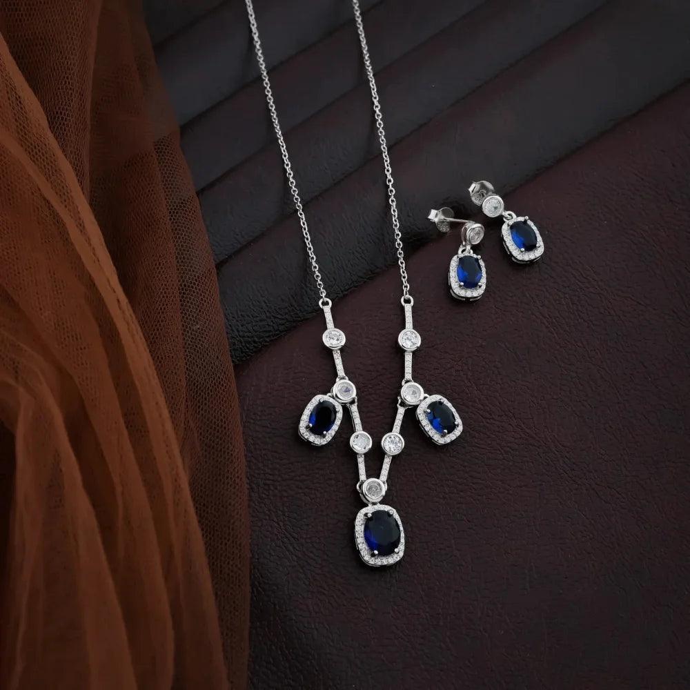 925 Silver Precious Blue Ovel Necklace for Women