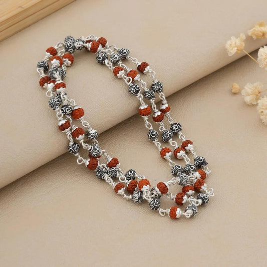 925 Silver Regular Om Bead Rudraksha Mala for Women