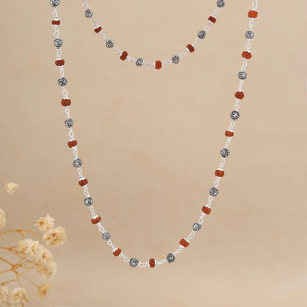 925 Silver Regular Om Bead Rudraksha Mala for Women