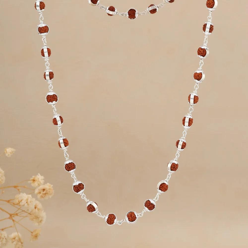 925 Silver Ring Cover Rudraksha Mala for Men
