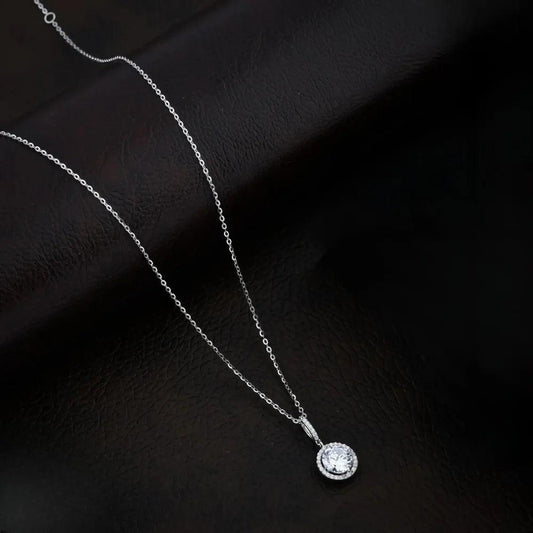 925 Silver Round Frame Moissanite Pendant for Women