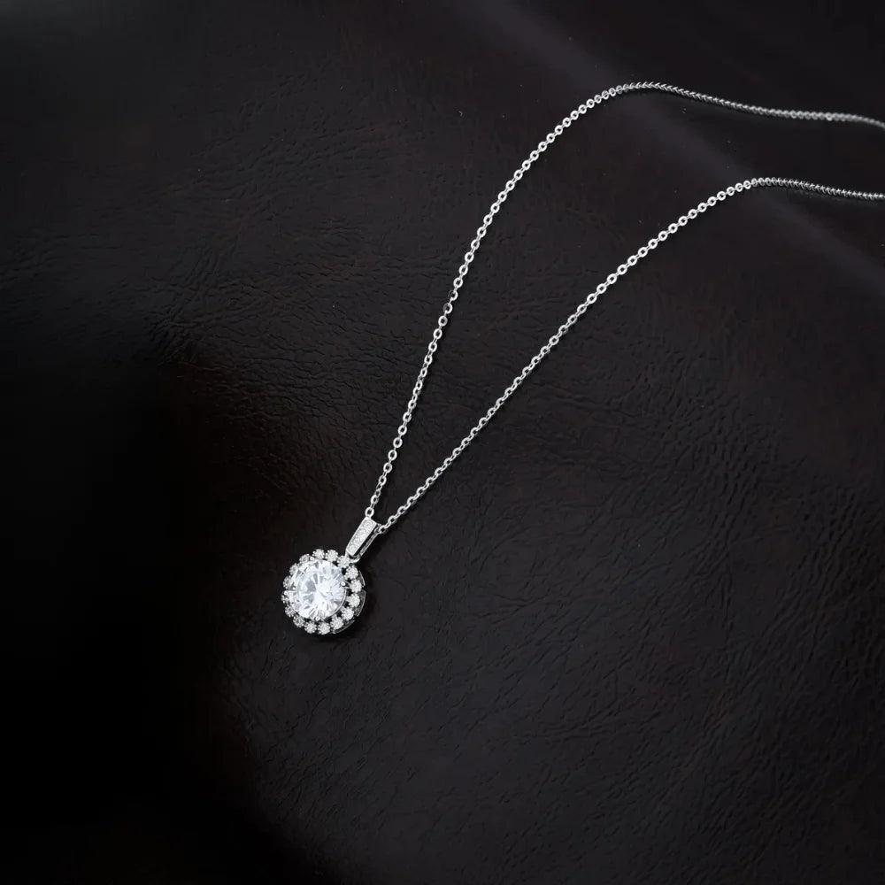 925 Silver Round Solitaire with Frame Pendant for Women