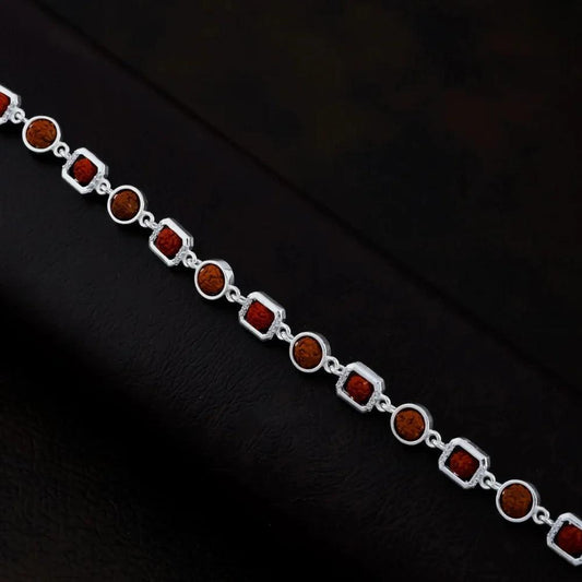 925 Silver Round and Square Design Rudraksha Bracelet for Men