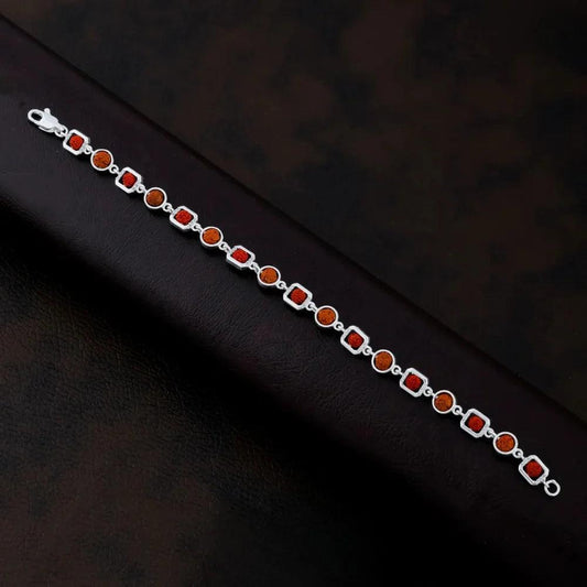 925 Silver Round and Square Design Rudraksha Bracelet for Men