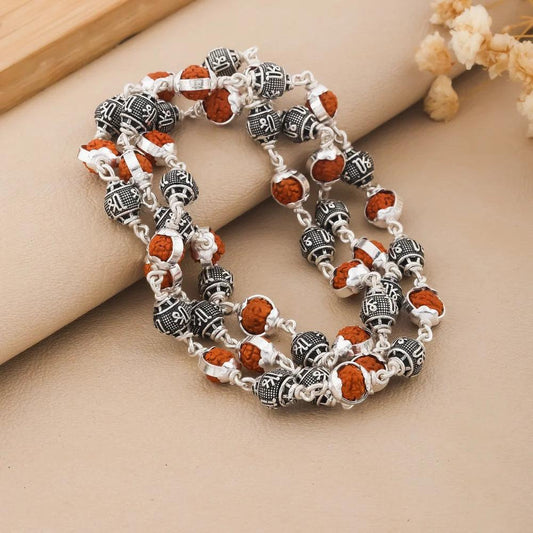 925 Silver SHREE Bead Cover Rudraksha Mala for Men
