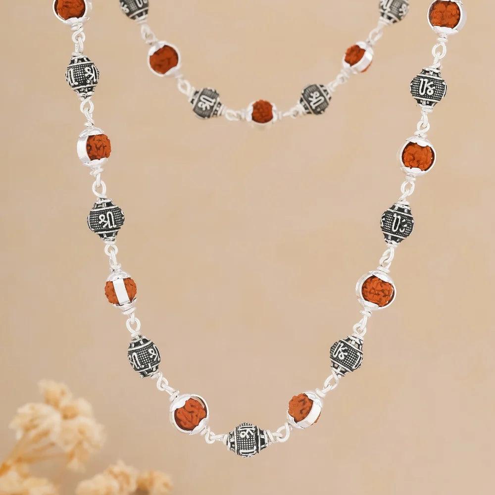 925 Silver SHREE Bead Cover Rudraksha Mala for Men