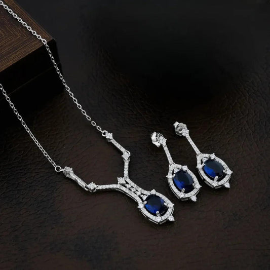 925 Silver Sky Blue Oval Necklace for Women