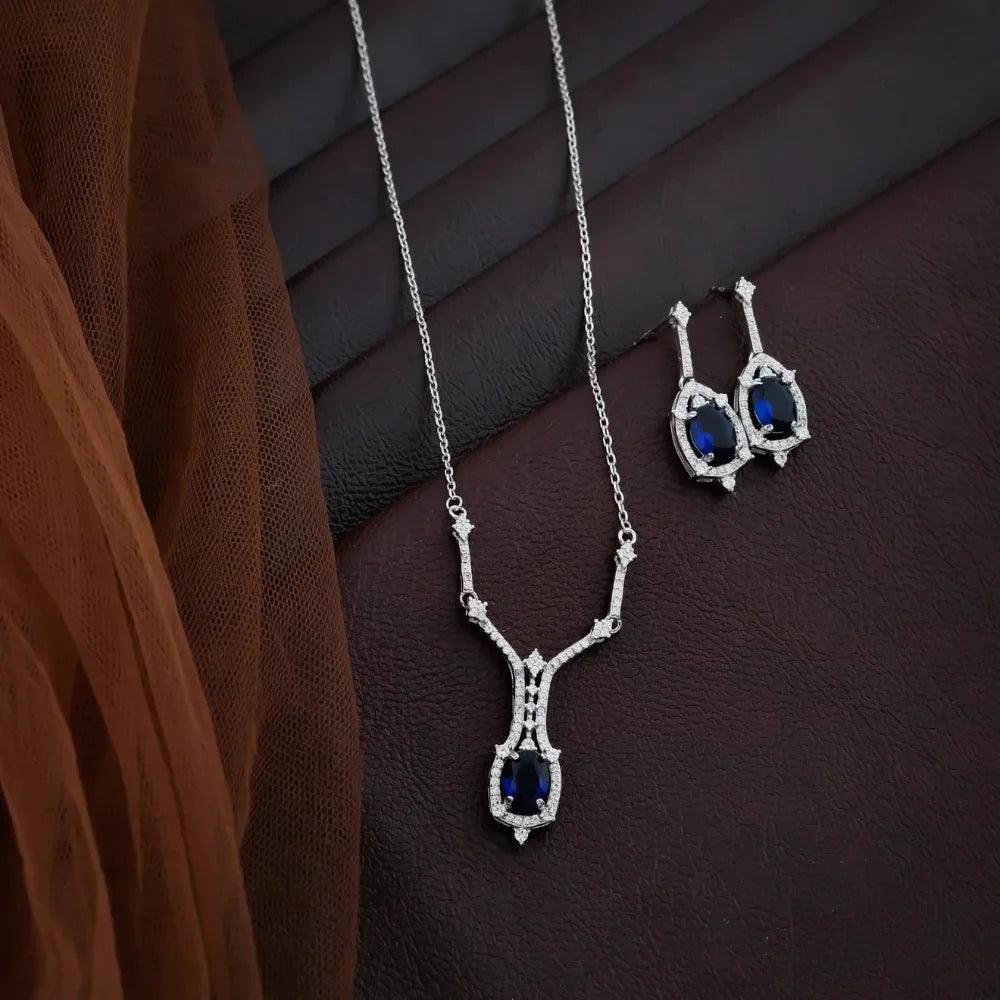 925 Silver Sky Blue Oval Necklace for Women