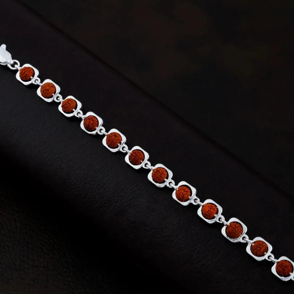 925 Silver Square Design Rudraksha Bracelet for Men