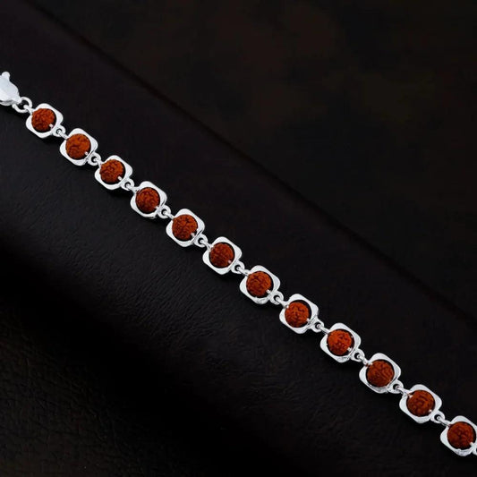 925 Silver Square Design Rudraksha Bracelet for Men