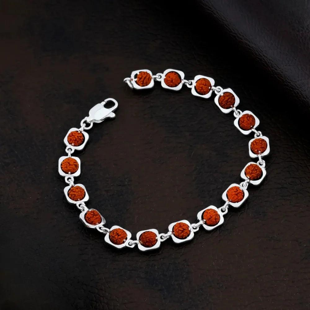 925 Silver Square Design Rudraksha Bracelet for Men