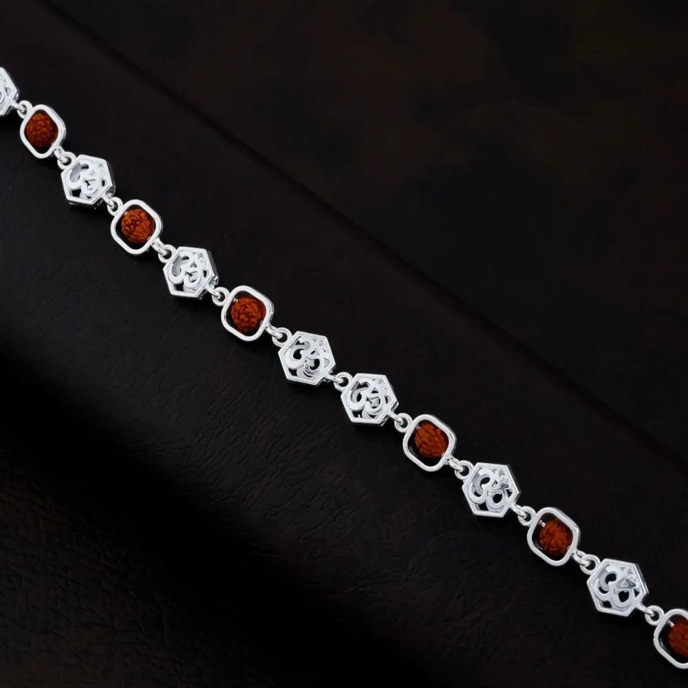925 Silver Square Hexagon OM Rudraksha Bracelet for Men
