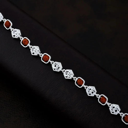 925 Silver Square Hexagon OM Rudraksha Bracelet for Men