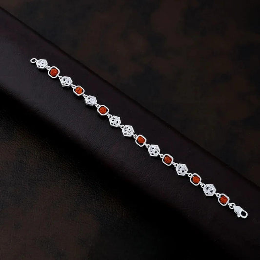 925 Silver Square Hexagon OM Rudraksha Bracelet for Men