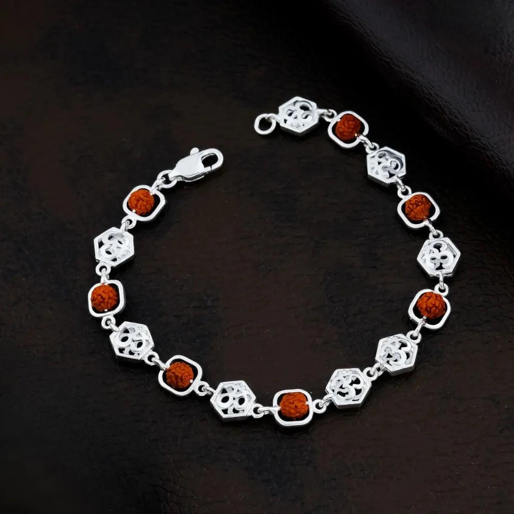925 Silver Square Hexagon OM Rudraksha Bracelet for Men