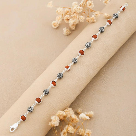 925 Silver SWASTIK Bead Cover Rudraksha Bracelet for Men