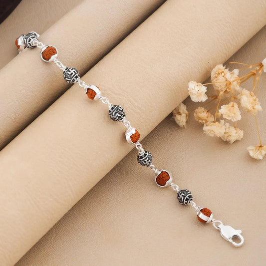 925 Silver SWASTIK Bead Cover Rudraksha Bracelet for Men