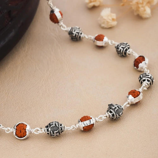925 Silver SWASTIK Bead Cover Rudraksha Mala for Men