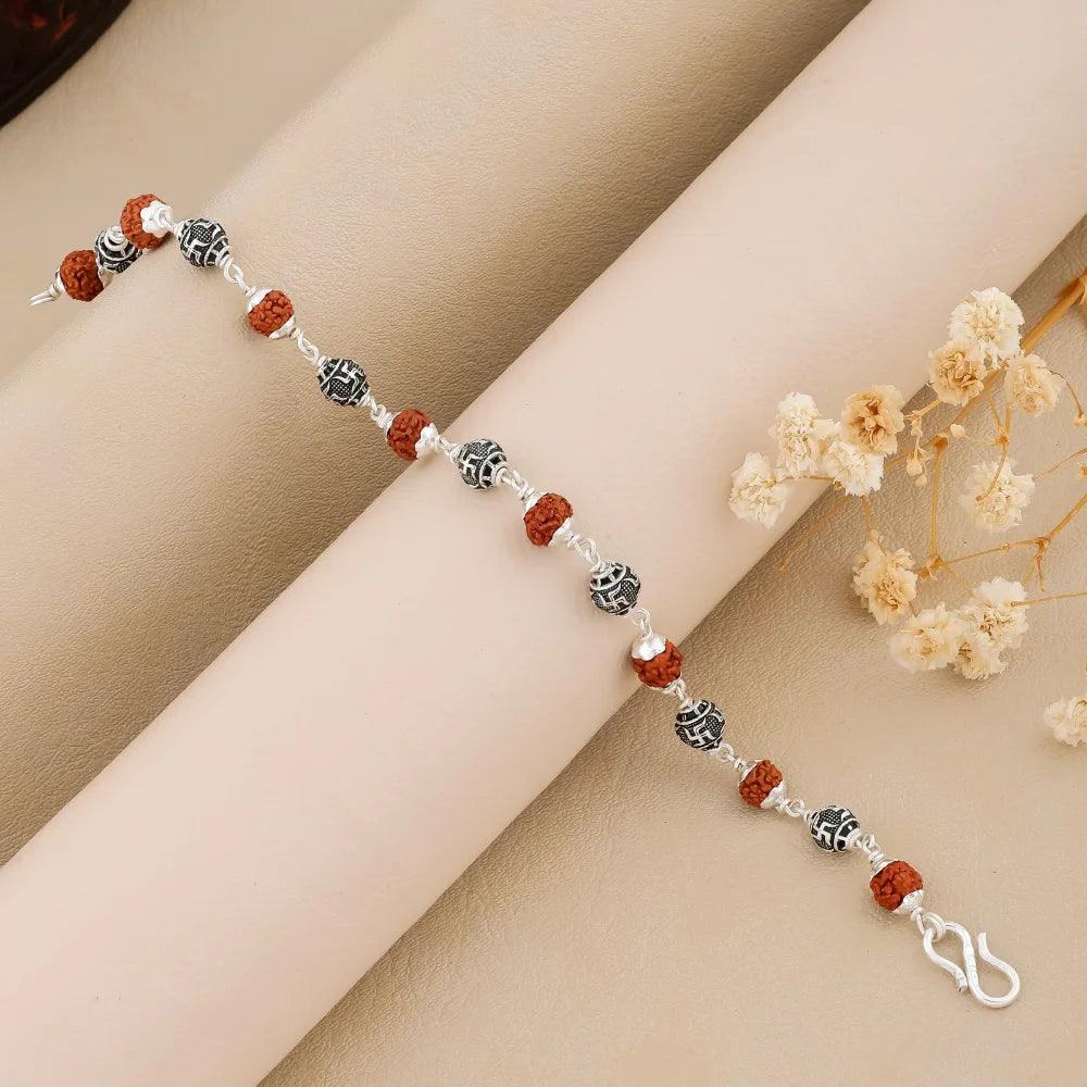 925 Silver SWASTIK Bead Rudraksha Bracelet for Men