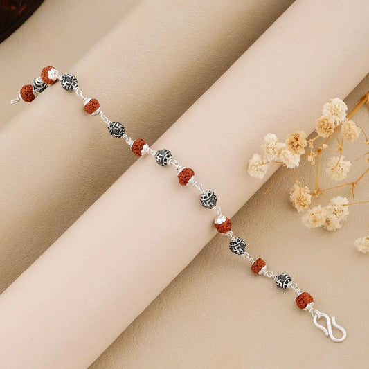 925 Silver SWASTIK Bead Rudraksha Bracelet for Men