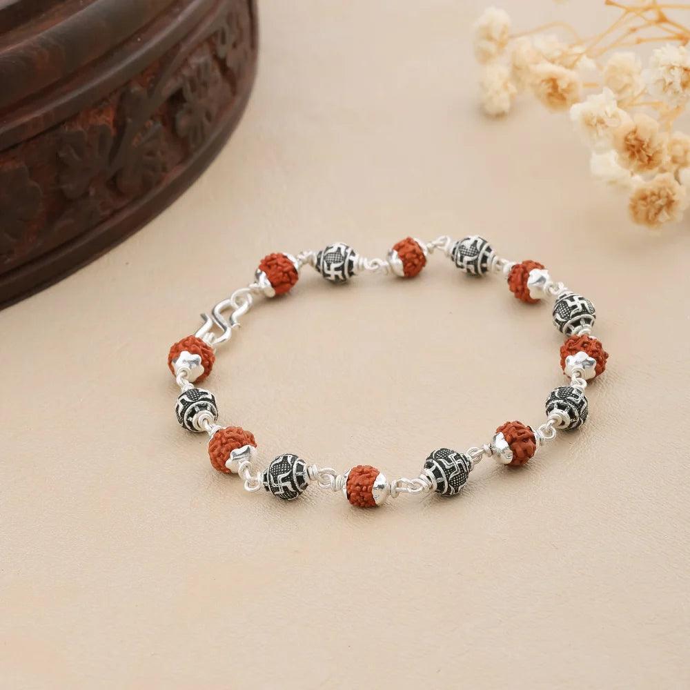 925 Silver SWASTIK Bead Rudraksha Bracelet for Men