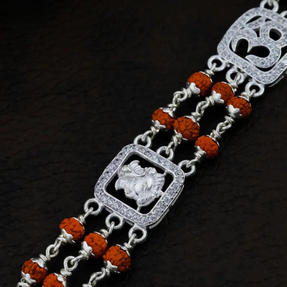 925 Silver 3 Layer with OM & GANESHA Rudraksha Bracelet for Men