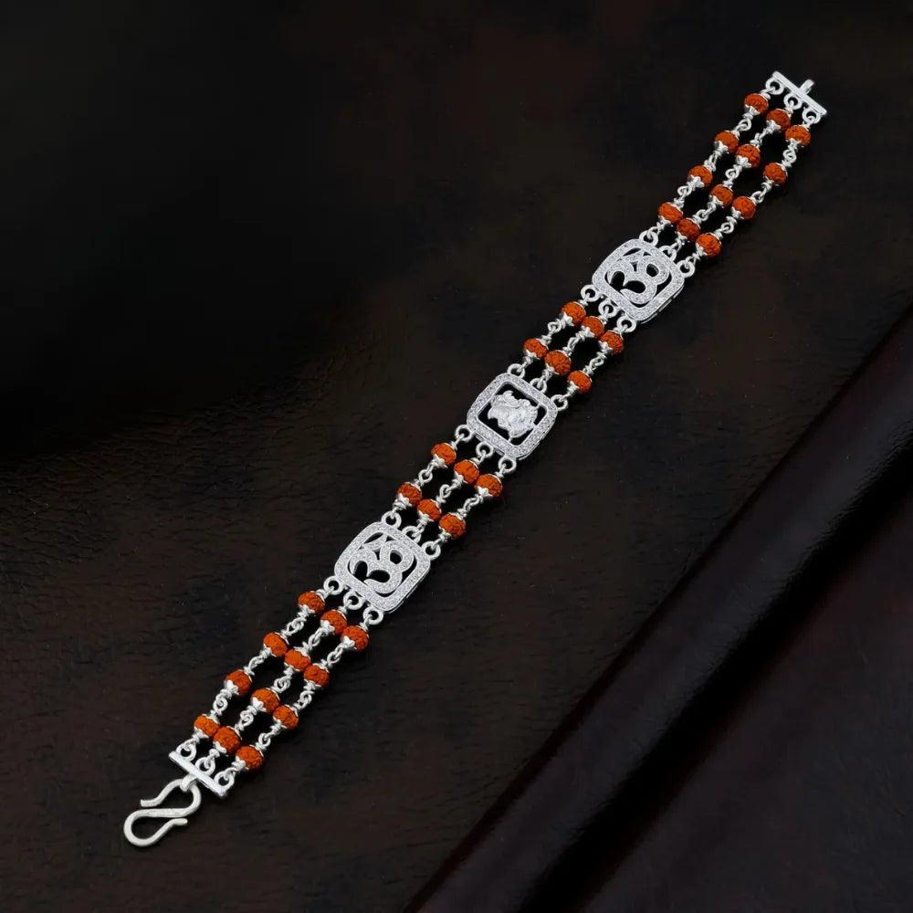 925 Silver 3 Layer with OM & GANESHA Rudraksha Bracelet for Men
