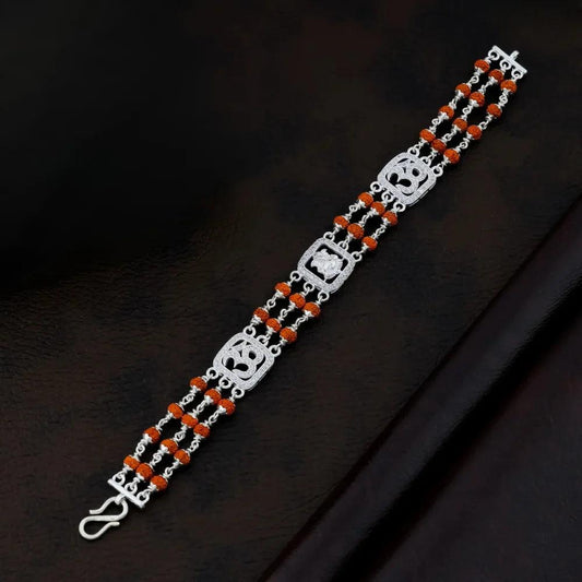 925 Silver 3 Layer with OM & GANESHA Rudraksha Bracelet for Men