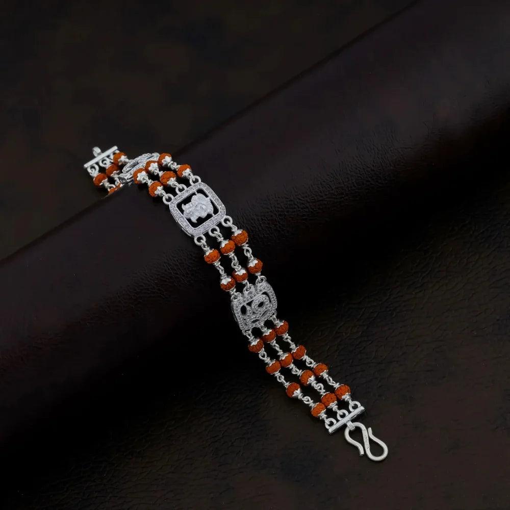 925 Silver 3 Layer with OM & GANESHA Rudraksha Bracelet for Men