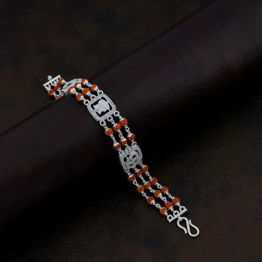 925 Silver 3 Layer with OM & GANESHA Rudraksha Bracelet for Men