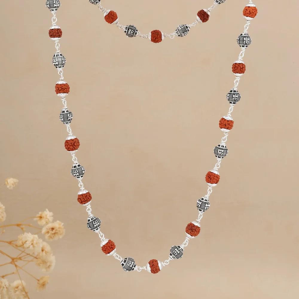 925 Silver TRISHUL Bead Rudraksha Mala for Men