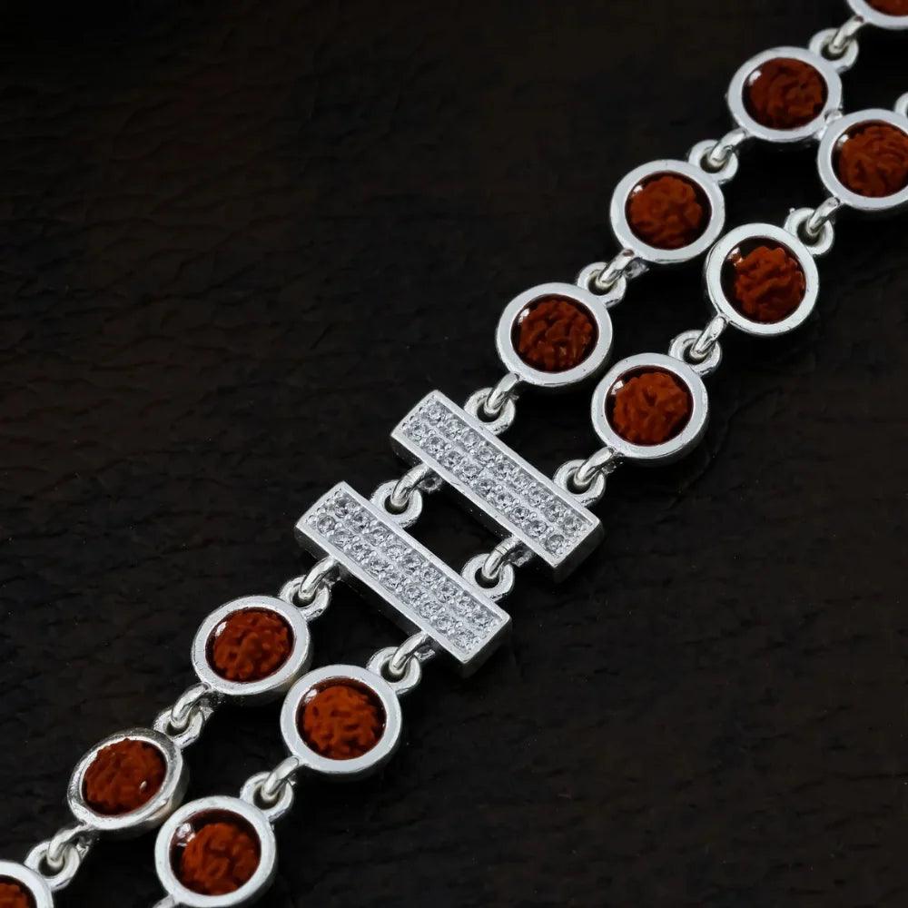 925 Silver 2 Layer Center Square Rudraksha Bracelet for Men